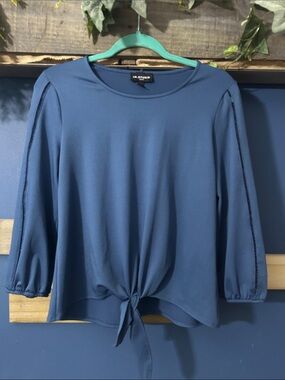 Blue Tie-Front Long Sleeve Tee with Sleeve Detail Size Petite Med. NWOT